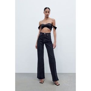ZARA High Rise Wide Leg Dark Wash Jeans 4